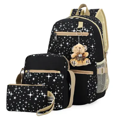 Conjunto de 3 bolsos escolares informales para niños y niñas, morral escolar de lona con estampado de estrellas, moda coreana, novedad