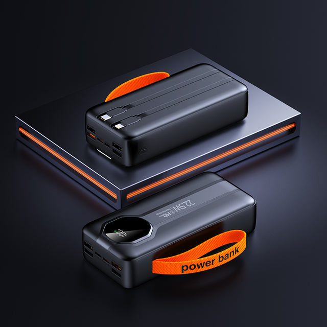 Portable Big Capacity 4USB Type-C Output 30000mAh Power Bank USB C PD20W Fast Charging Built-in Cables Power Bank 50000mAh
