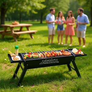 Parrilla de Carbón de Acero Inoxidable Ligera de 23 Pulgadas, Parrilla Plegable para Exteriores para Picnic y Fiestas en la Playa, Rejilla Desmontable, Negra - Product Image 2