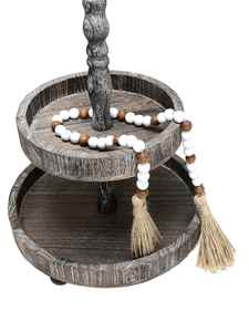 พวงมาลัยลูกปัดไม้สีขาวและสีส้มและสีน้ำตาลขนาดเส้นผ่านศูนย์กลาง16มม. สำหรับตกแต่งถาดไม้ - Product Image 2