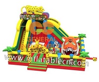 Forêt gonflable de la Jungle pour enfants, jeu de fête pour enfants, fond de la Jungle avec maison à rebond gonflable, château de saut et toboggan, pour l'intérieur