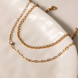 Pulsera de cadena de oro de doble capa con bisel de diamantes de imitación para mujer, joyería de regalo - Product Image 2