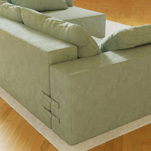 Canapé modulaire en forme de L en éponge, vert militaire, couleur unie, tissu en lin, ensemble de coussins pour salon - Product Image 2