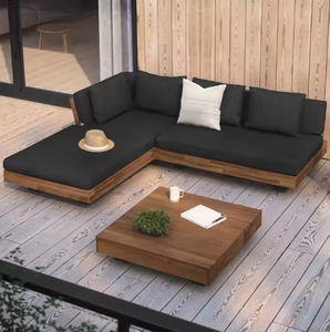 Modern Waterproof Eco-Friendly Outdoor <b>Corner</b> Sofa <b>Set</b> with Solid Teak Wood Frame Low Square Coffee Table for Park & Villa - Product Image 2