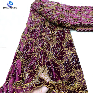 Sinya luxe pierres africaines lourdes élégant cordon soluble dans l'eau dentelle brodé velours Guipure pour les tenues de fête nigérianes - Product Image 5