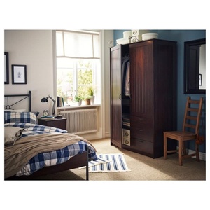 Modern <b>Walnut</b> Wood Bedroom Wardrobe Closet with 3 <b>Drawers</b> Armoire for Bedroom Furniture - Product Image 4