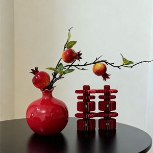 Branche de grenade artificielle dans un vase en céramique, taille moyenne, décoration pour la maison, salon, entrée et table à manger - Product Image 3