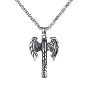 Bajo MOQ de alta calidad gran descuento el vikingo <span class=keywords><strong>tomahawk</strong></span> colgante de plata hacha hip hop Collar para hombres - Product Image 1