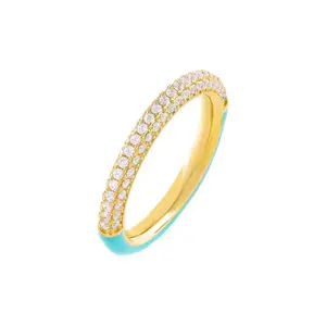 Milskye Modern Design Silver Neon Pink Enamel Jewelry Dainty Ring Stack Pave Cz Band Rings