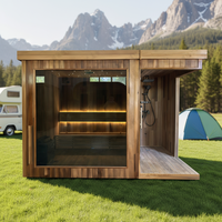 Sauna Uap Inframerah Jauh Portabel Modern Listrik untuk Luar Ruangan, 4 Orang, Kayu Cedar Merah Solid, Kaca Tempered 8mm, 6kW, Warna Dapat Disesuaikan