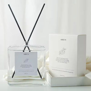 Aikun Luxury Natural Essential Oil Long Lasting Square Thick Glass <b>Bottle</b> <b>Reed</b> <b>Diffuser</b> with Minimalist White Gift Box for Home - Product Image 1