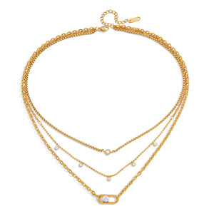 Collar de cadena de oro en capas con circonitas engastadas y diseño de múltiples hilos para festivales y celebraciones - Product Image 5