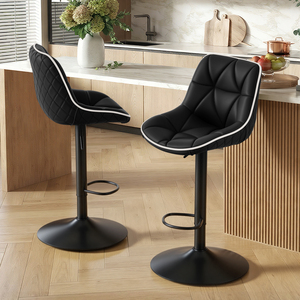 Comfortable Modern Faux Leather Outdoor <b>Bar</b> <b>Stools</b> <b>Adjustable</b> Height 360 Swivel Steady Water Resistant Quilted Footrest - Product Image 2