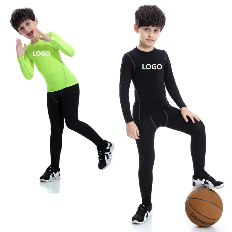 Custom Logo Polyester Long Sleeve Compression Shirts Tights Baselayer Basketball Training Undershirts Kids Training Jogging Wear