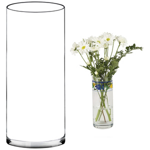 Vase en verre cylindrique simple de haute qualité, décoration pour la maison, l'hôtel, les mariages, style Art Déco, vase de table haut personnalisé, abstrait, floral - Product Image 1