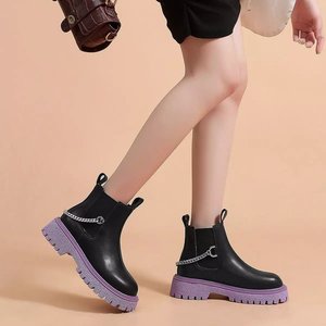 Commercio all'ingrosso Bottes Femme Botas catena tacco <span class=keywords><strong>basso</strong></span> stivaletti da <span class=keywords><strong>donna</strong></span> in pelle con plateau piatto Chelsea Boots - Product Image 5