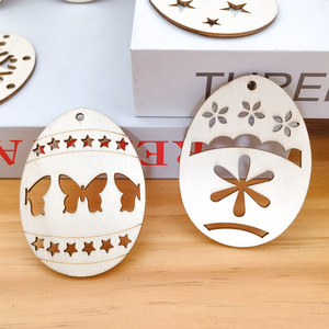 Œufs en bois de Pâques, décoration de fête de vacances, artisanat fait main pour la fête de Pâques, lapin, œuf de Pâques, ensemble de pendentifs créatifs - Product Image 4