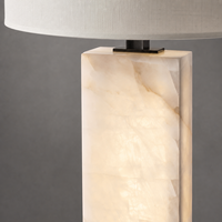 Lampe de table moderne en acier et albâtre, base rectangulaire en albâtre, abat-jour en lin, lampe de bureau pour chambre à coucher, salon, lampe de table