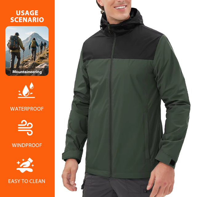 Hot Selling 100% Nylon Waterproof with Hood Lightweight Packable Men's Bomber Rain Jacket for Outdoor Hiking Travel