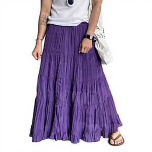 Falda Larga Plisada de Malla Francesa para Mujer 2026 de Alta Calidad, Transpirable, Teñido Liso, con Dobladillo Grande, Estilo Minimalista Casual de Verano, Holgada y Sencilla - Product Image 3