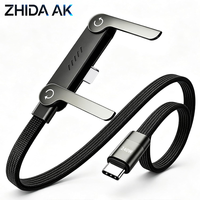 Câble Type-C vers Type-C, câble de charge rapide 240W avec support de téléphone intégré (1,5 m, noir), 90 °   Support invisible tressé de type C