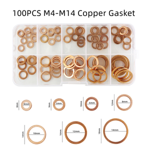 Kit d'assortiment de 100 joints toriques plats en cuivre pour écrous et boulons, avec boîte, M4/M5/M6/M8/M10/M12/M14, pour bouchons de carter - Product Image 1