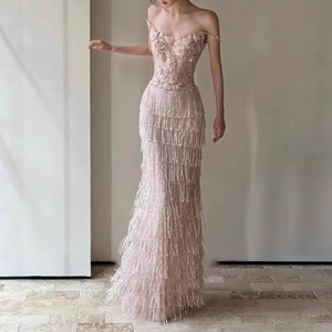 Fringe Formal Dress - Elegant Long Sleeve Bodycon Style