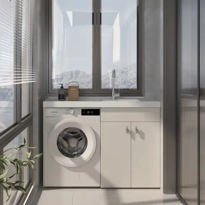 Armários de banheiro de varanda Combinação de lavadora de banheira personalizada armário de varanda integrado com lavatório