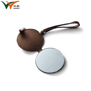 Hot Sell Vintage Brown <b>Small</b> <b>Round</b> Debossed PU Leather Cosmetic <b>Mirror</b> with Tassel - Product Image 4