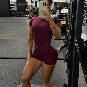 2-teiliges Damen-Outfit, Longline-Kurzarm-Crop-Top, High-Waist-Workout-Shorts, Sportanzug, Fitnesskleidung, Yoga-Set - Product Image 3