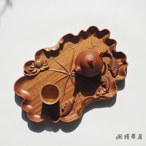 Ebony Wood 3D Carved <b>Tea</b> <b>Tray</b> With Fish Lotus Design Retro Chinese Style For Home Office Use - Product Image 4