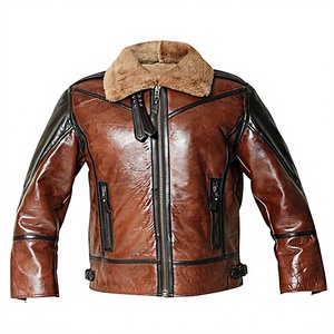 <b>Men's</b> Adults Genuine Sheepskin <b>Shearling</b> Leather <b>Jacket</b> Winter Biker Zip-Up Sherpa Collar Outerwear Front Windproof Breathable - Product Image 1