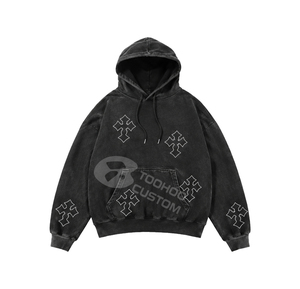 Sweat-shirt à capuche personnalisé en molleton bouclette lourd 400 g/m² pour homme, style streetwear, coupe ample, effet délavé vintage, impression en relief, en coton vierge - Product Image 3