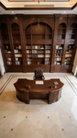 Escritorio Ejecutivo Irregular de Madera Maciza de Nogal Oscuro Clásico Europeo, Escritorio Presidencial Tallado Vintage, Muebles de Estudio Personalizados