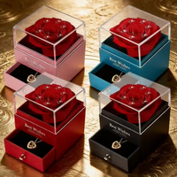 Boîte cadeau de fleurs préservées, Rosa Eterna, 1 pièce, collier en cuir avec rose véritable préservée, cadeau romantique pour femmes, pour les fêtes