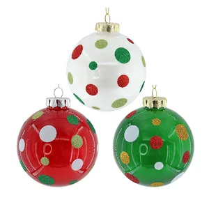 Bola pendurada de plástico para pet 100mm, ornamento de pendurar para bolas, verde, vermelha, natal