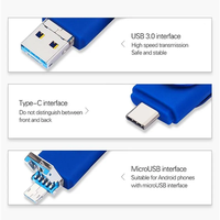 Unidad Flash USB 2.0 OTG Multifunción 3 en 1 con Tipo-C para Windows, iOS, Android y Más, en Stock, con Certificación CE, RoHS y FCC
