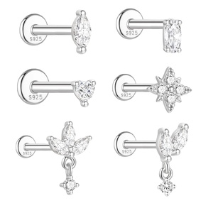 Orecchini a Lobo Joolim in Argento Sterling 925 con Singola Moissanite Geometrica a Cuore, Occhio di Cavallo, Stella e Spirale, Orecchino Piercing di Moda - Product Image 1