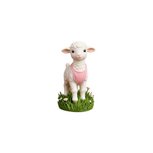 Figurine d'agneau fantaisiste sur base en herbe florale - Ornement personnalisé en polyrésine, fabriqué à la main pour la décoration intérieure et les cadeaux personnalisés - Product Image 4