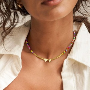 <strong>Children's</strong> Cute Heart <strong>Initial</strong> Brass Pendant <strong>Necklace</strong> with Bamboo Chain Clavicle Chain for Women Kids Birthday Christmas Gift - Product Image 5