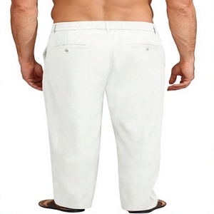 Men's White Cotton Oxford Pants Elastic Waist Casual Summer <b>Trousers</b> With Side Pockets Lightweight Breathable Fit - Product Image 2