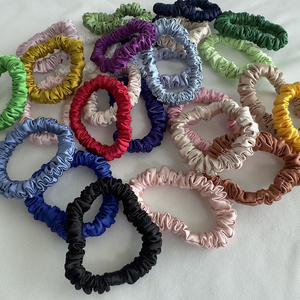 1cm No Damage Handmade Small Mini Thin Elastic <strong>Band</strong> <strong>Hair</strong> Ties Silky Satin Scrunchies <strong>for</strong> <strong>Curly</strong> <strong>Hair</strong> Ponytail Low Bun Holder - Product Image 3