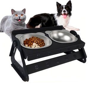 Cuenco elevado antideslizante con soporte ajustable en altura personalizado al por mayor comedero portátil moderno de acero inoxidable para mascotas con cuenco Doble - Product Image 1