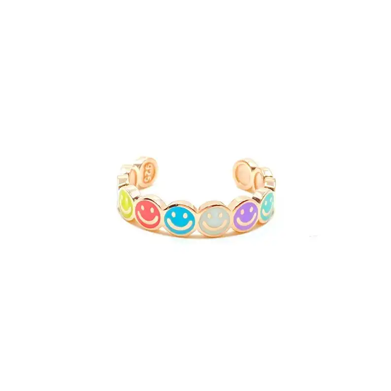 trendy rose gold plated jewelry smile face charm adjust finger rings for girls women gift