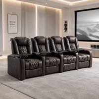 Ensemble de canapés inclinables électriques en cuir véritable 4 places, canapé inclinable moderne pour home cinéma avec mousse à mémoire de forme pour salon