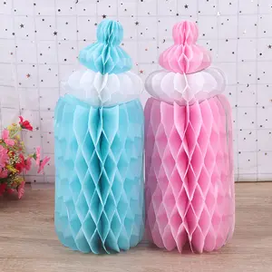 Creative Customized Baby Bottle Honeycomb Ball Honeycomb Pull Flower Blue Pink Baby Shower One-year-old Display Paper Products