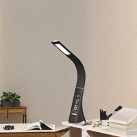 Lampe de table LED moderne avec réveil rechargeable DC, affichage de l'heure, fonction de protection des yeux, en ABS, pour salle de lecture et bureau