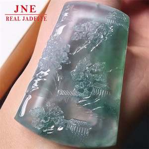 Myanmar mina madera paisaje hielo flores flotantes Jade suerte hombres y mujeres colgante regalo de vacaciones para amigos - Product Image 5