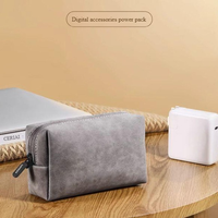Sac de rangement décontracté en PU avec fermeture éclair pour adaptateur secteur, clé USB, souris d'ordinateur et accessoires de batterie externe - Petit sac
