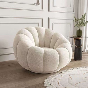 Modern Lazy White Teddy Velvet Pumpkin Shaped Bedroom Accent Lounge <b>Sofa</b> Chair with Ottoman for Living Room <b>Sofa</b> Set Furniture - Product Image 2